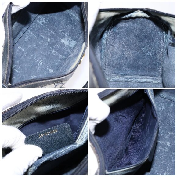 GUCCI GG Supreme Sherry Line Hand Bag PVC Navy Gold Red Auth 135604 - Picture 15 of 16